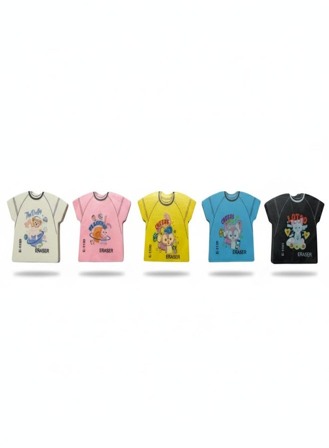 KHUSHA CREATIONS Set of 6 T-Shirt Shaped Erasers for Kids | Fun Cartoon Erasers for School, Return Gifts, Party Favors, Stationery Set for Boys & Girls - Image 4